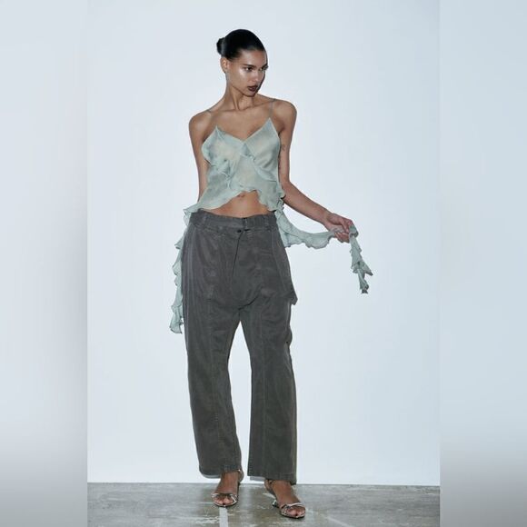 Nwt ZARA VIRAL SEMI-SHEER TANK BLOUSE ZARA EMERALD NWT - Picture 10 of 16